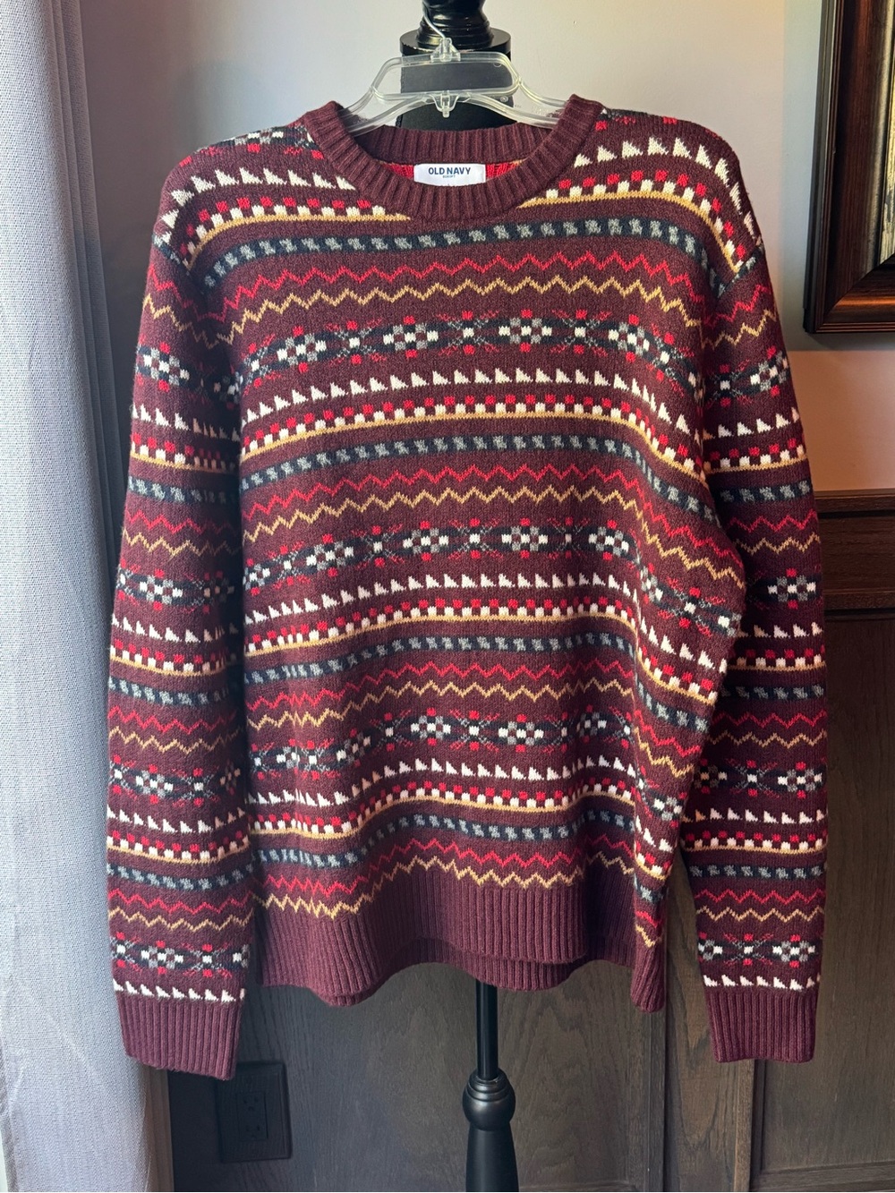 Old Navy Men's Burgundy Fair Isle Crewneck Sweater large nwt